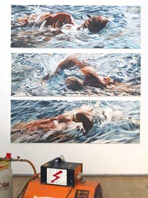 Schwimmer gemalt von Daniela de Maddalena f�r Artplace, Biel-Bienne 2002